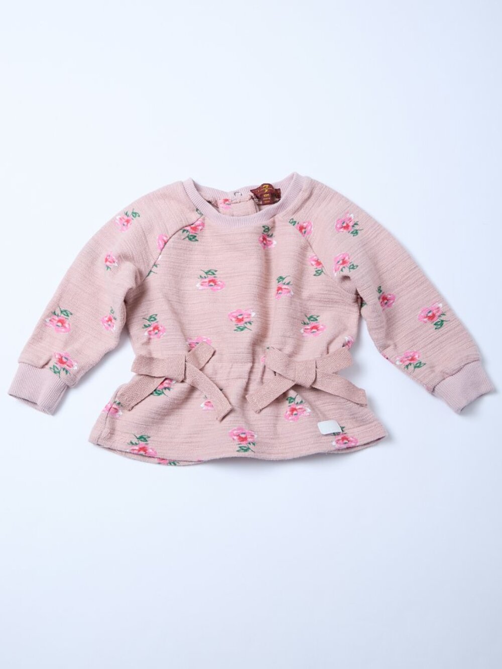 7 For All Mankind Pink Floral Bowtie Peplum Long Sleeve Sweater Top 18m 7fam
